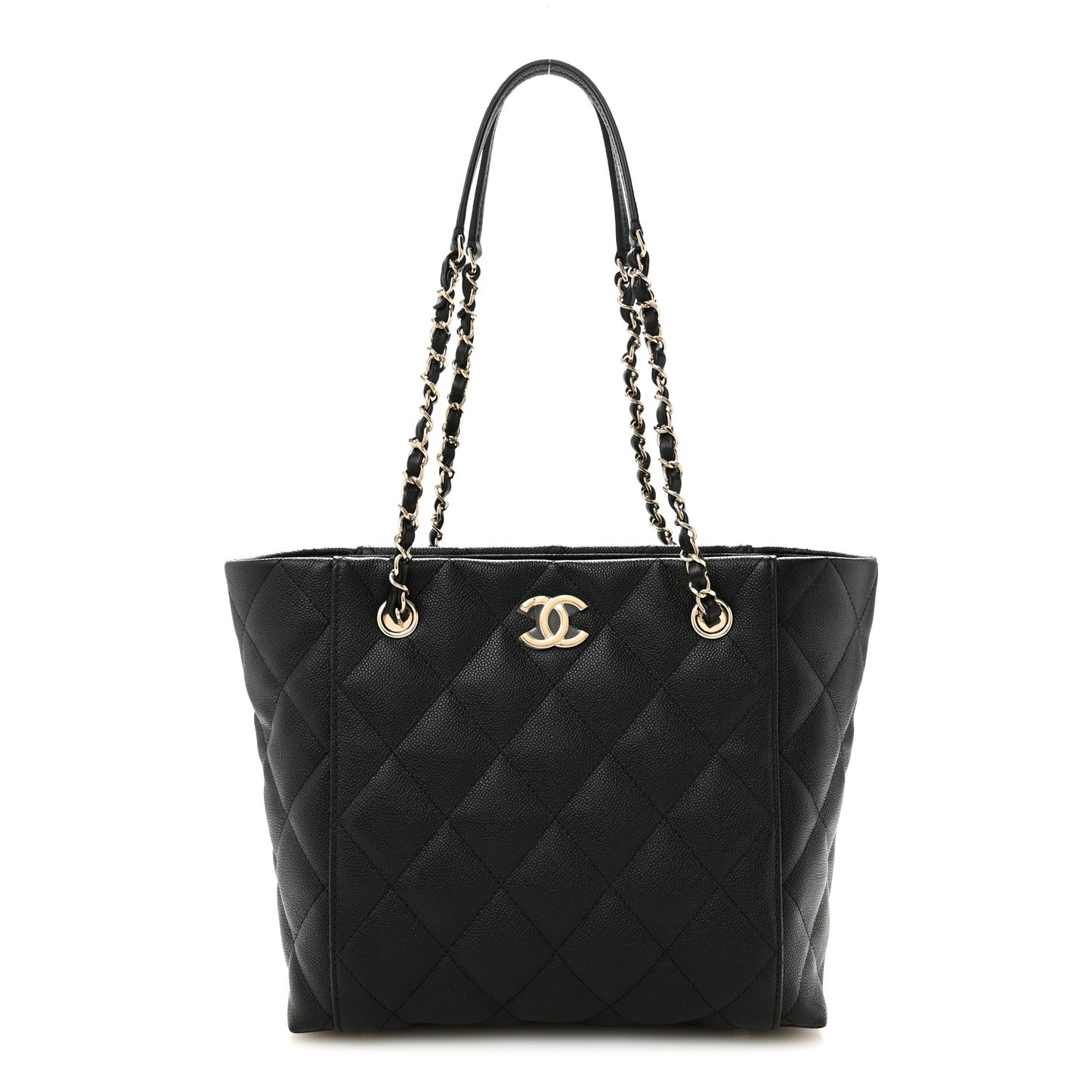 Caviar Quilted Small Shopping Tote Black
