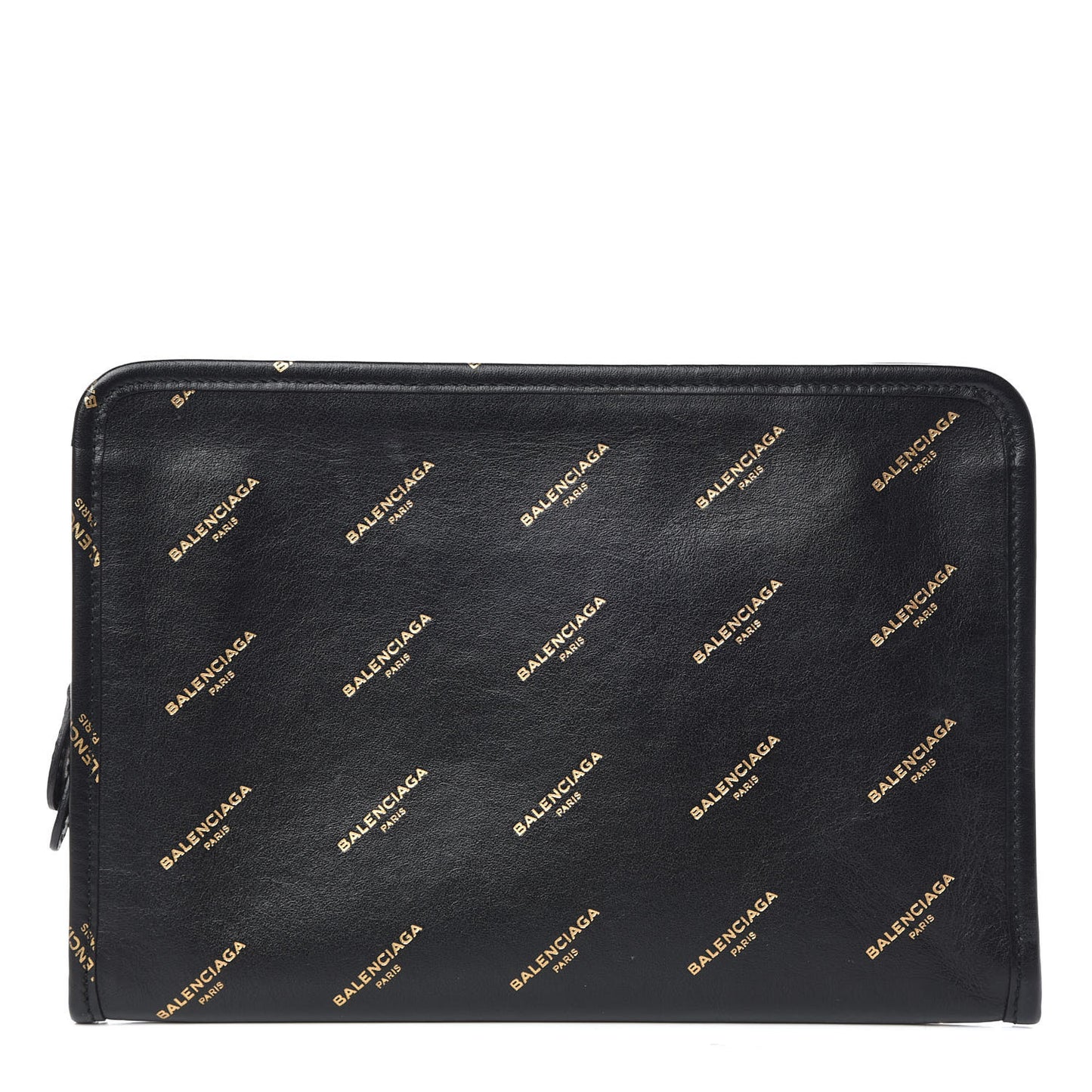 Calfskin Allover Logo Mini Bazar Pouch Black Gold