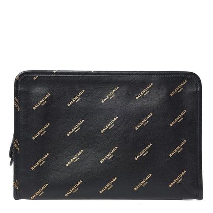 Balenciaga Calfskin Allover Logo Mini Bazar Pouch Black Gold 1 of 7