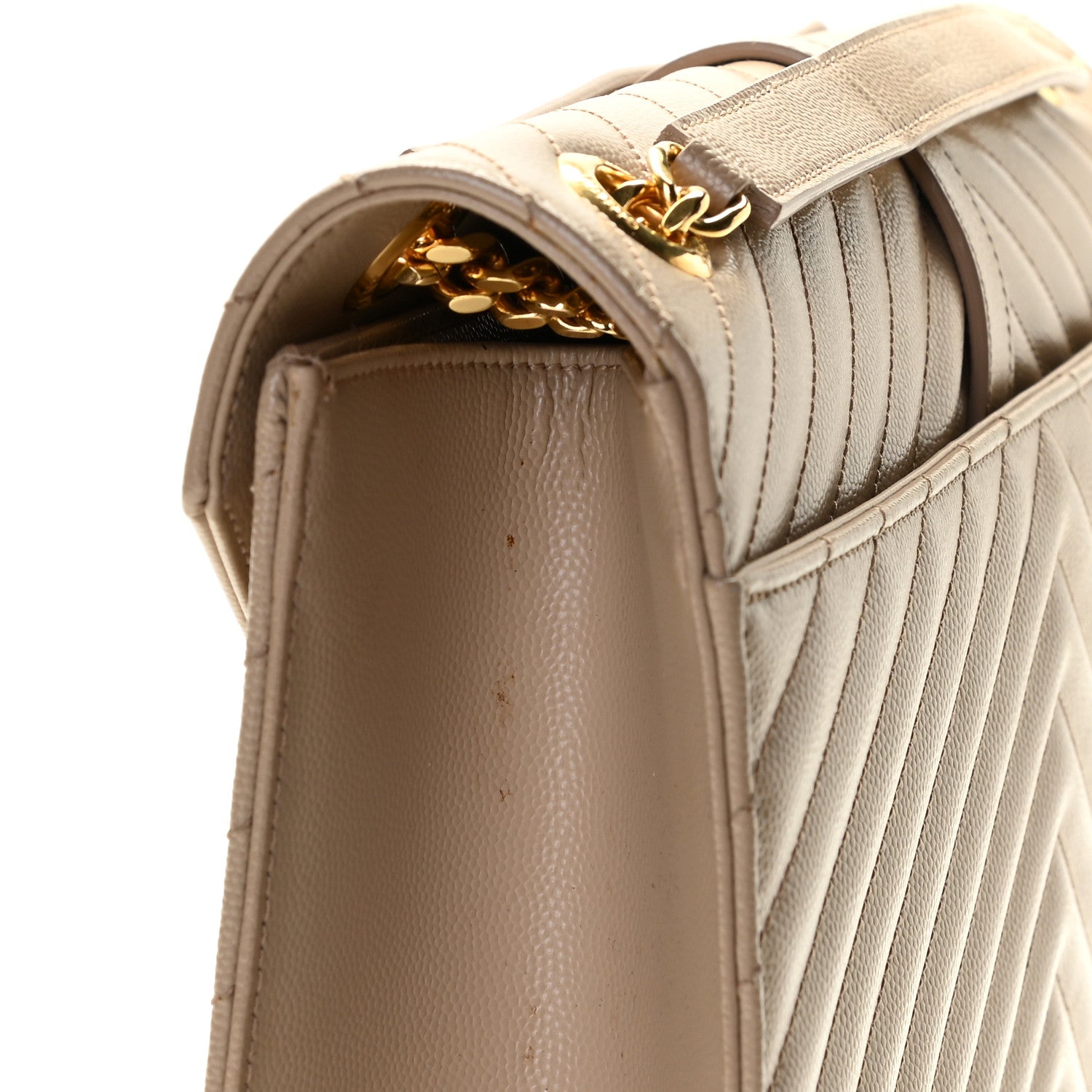 Saint Laurent Grain De Poudre Matelasse Chevron Large Monogram Satchel Dark Beige 12 of 12