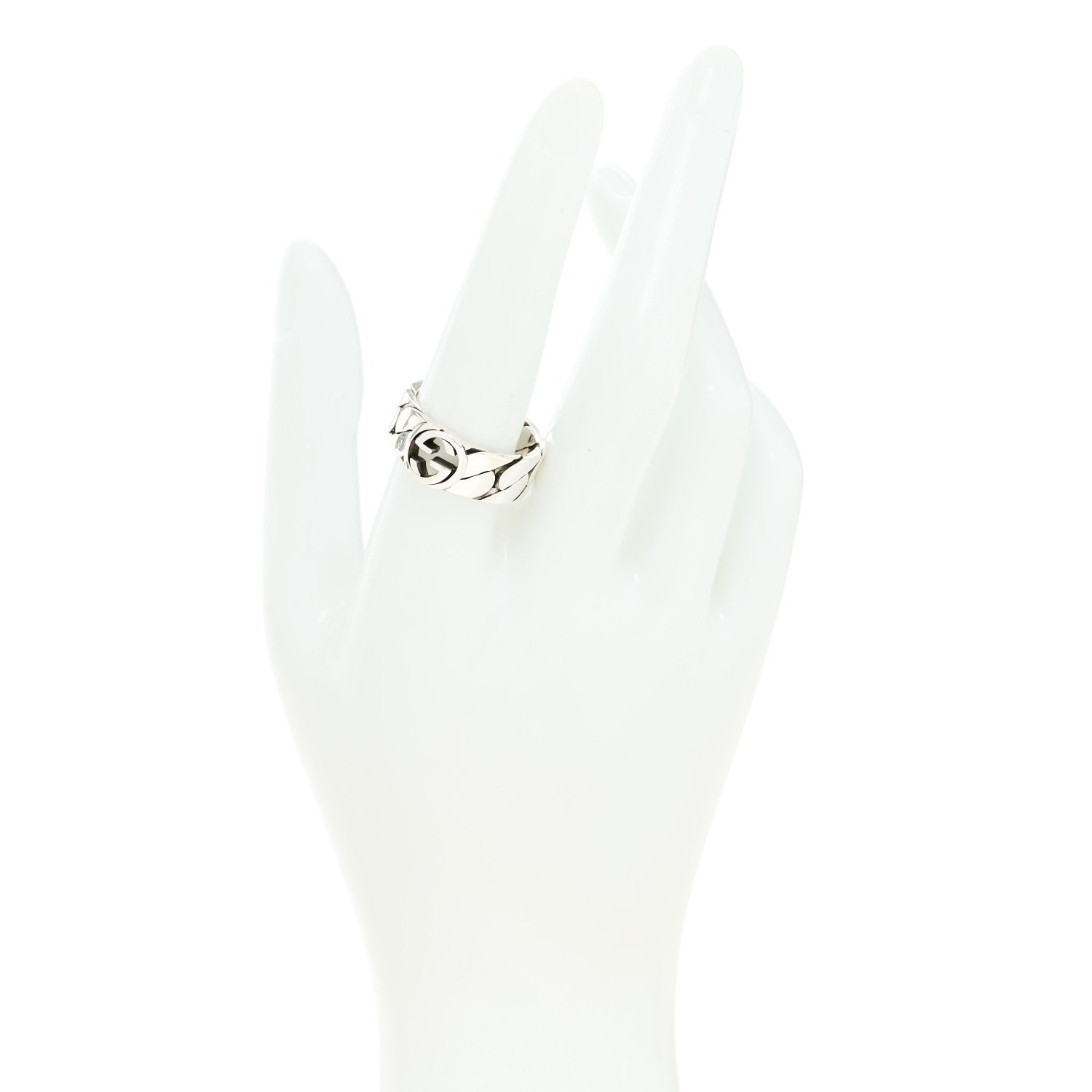 Gucci Sterling Silver Interlocking G Chainlink Wide Band Ring 59 8.75 2 of 6