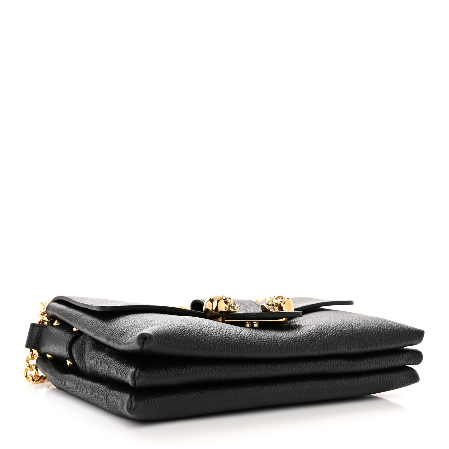 Calfskin Medium Twin Skull Chain Crossbody Black