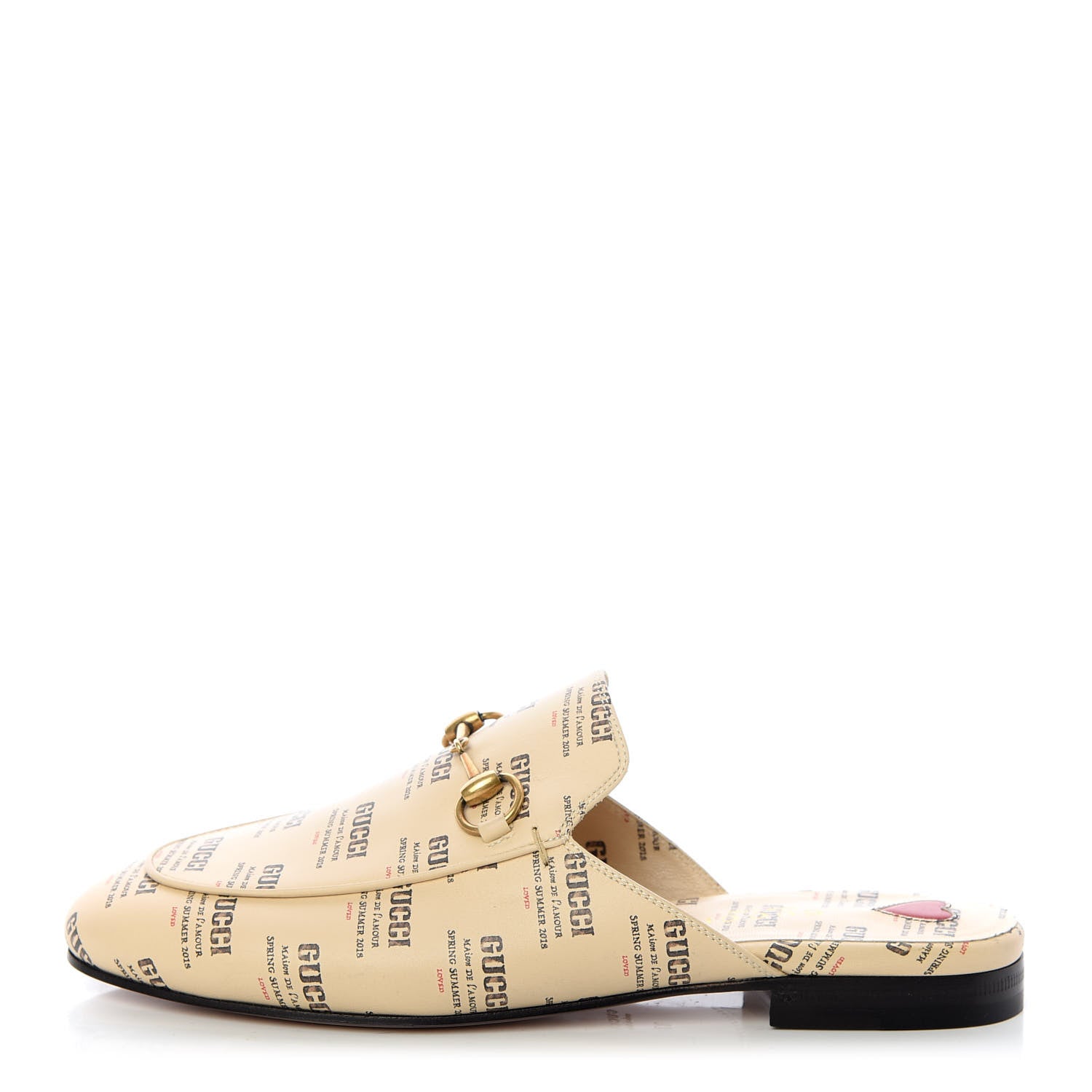 Gucci Calfskin Stamp Print Womens Princetown Slippers 37 Soy Black 1 of 11