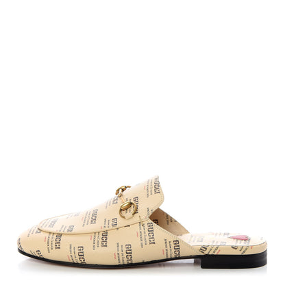 Gucci Calfskin Stamp Print Womens Princetown Slippers 37 Soy Black 1 of 11