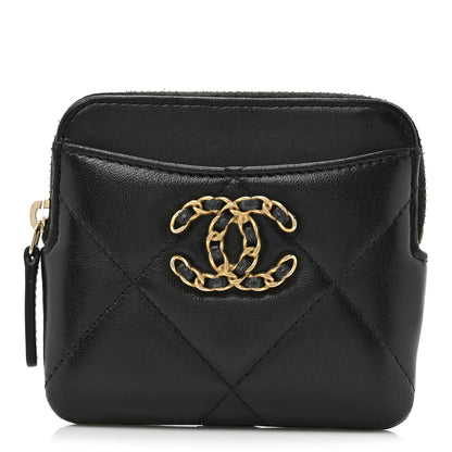 Chanel Lambskin Quilted Chanel 19 Zip Card Holder Wallet Black 1 of 10