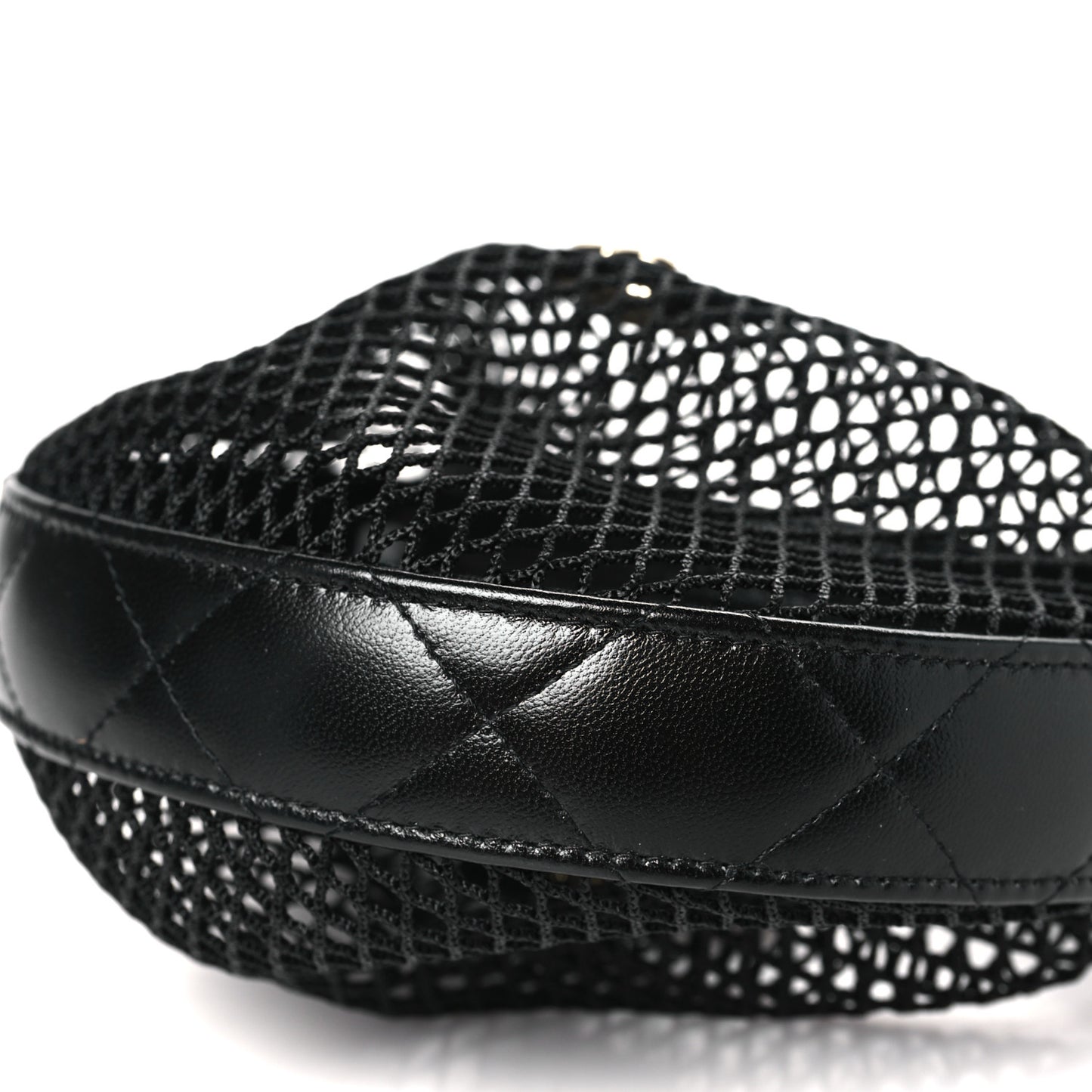 Mesh Shiny Lambskin Pouch Hobo Black