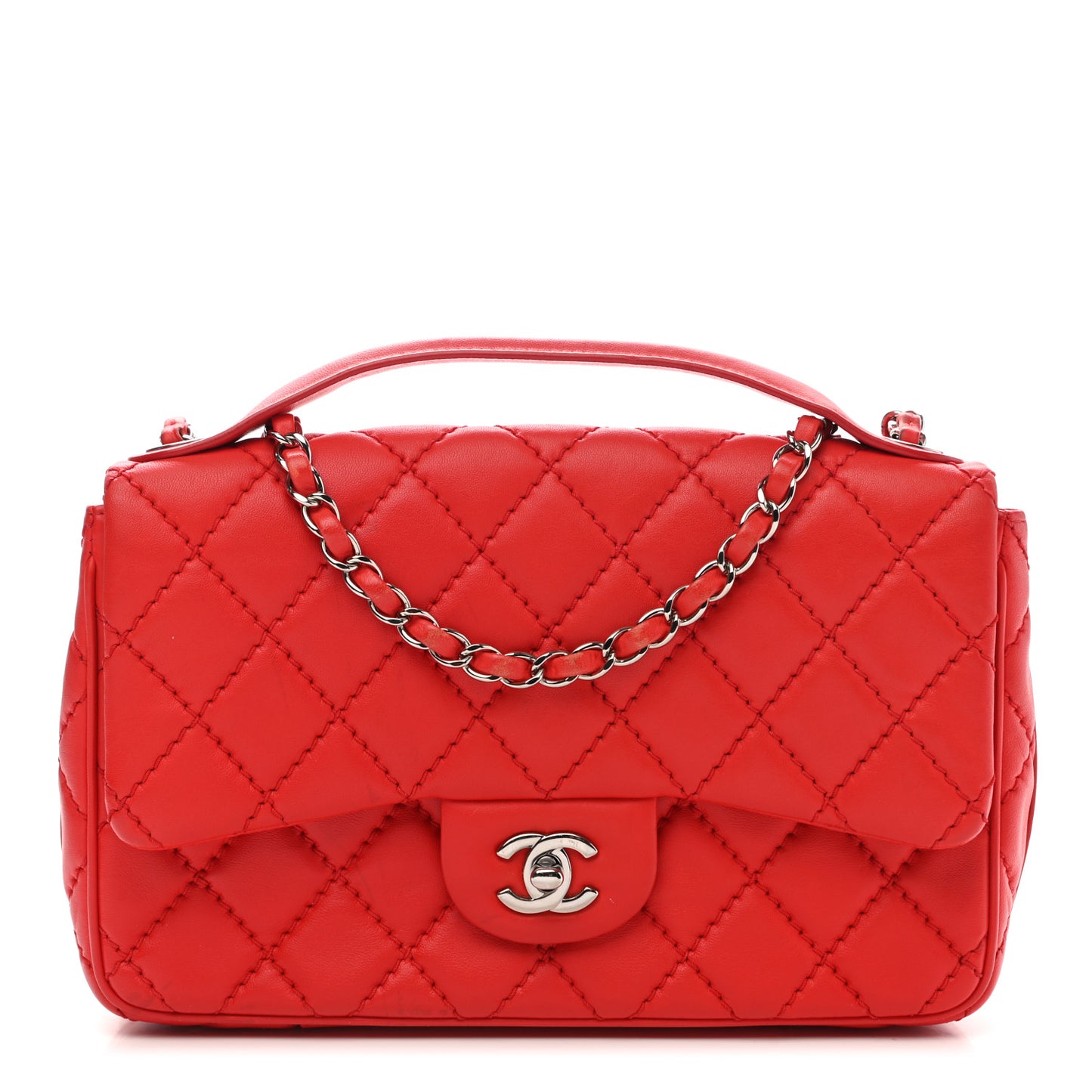 Lambskin Quilted Medium Easy Carry Flap Red