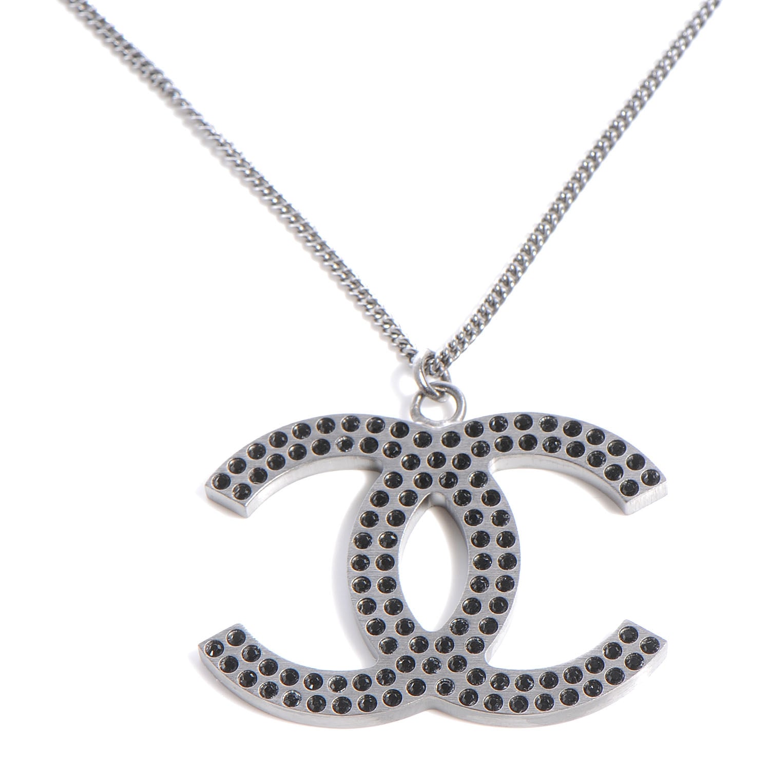 Chanel Crystal Large CC Necklace Silver Black 1 of 4