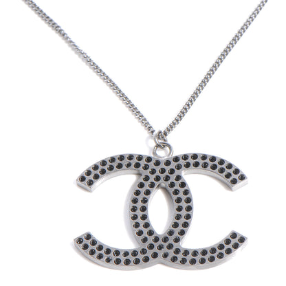 Chanel Crystal Large CC Necklace Silver Black 1 of 4