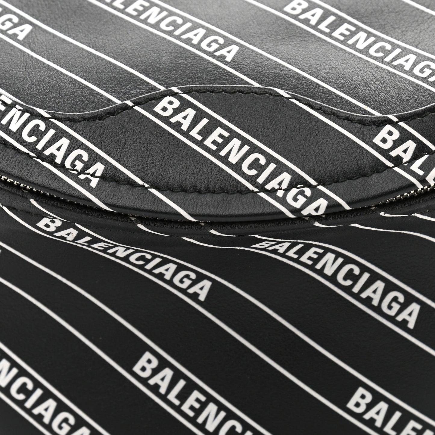 Calfskin Diagonal Allover Logo Print XXS Souvenir Belt Bag Black White