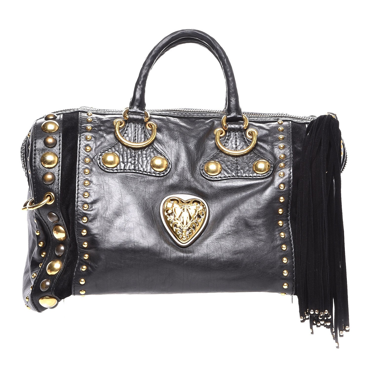 Gucci Suede Calfskin Large Babouska Studded Boston Black 1 of 8