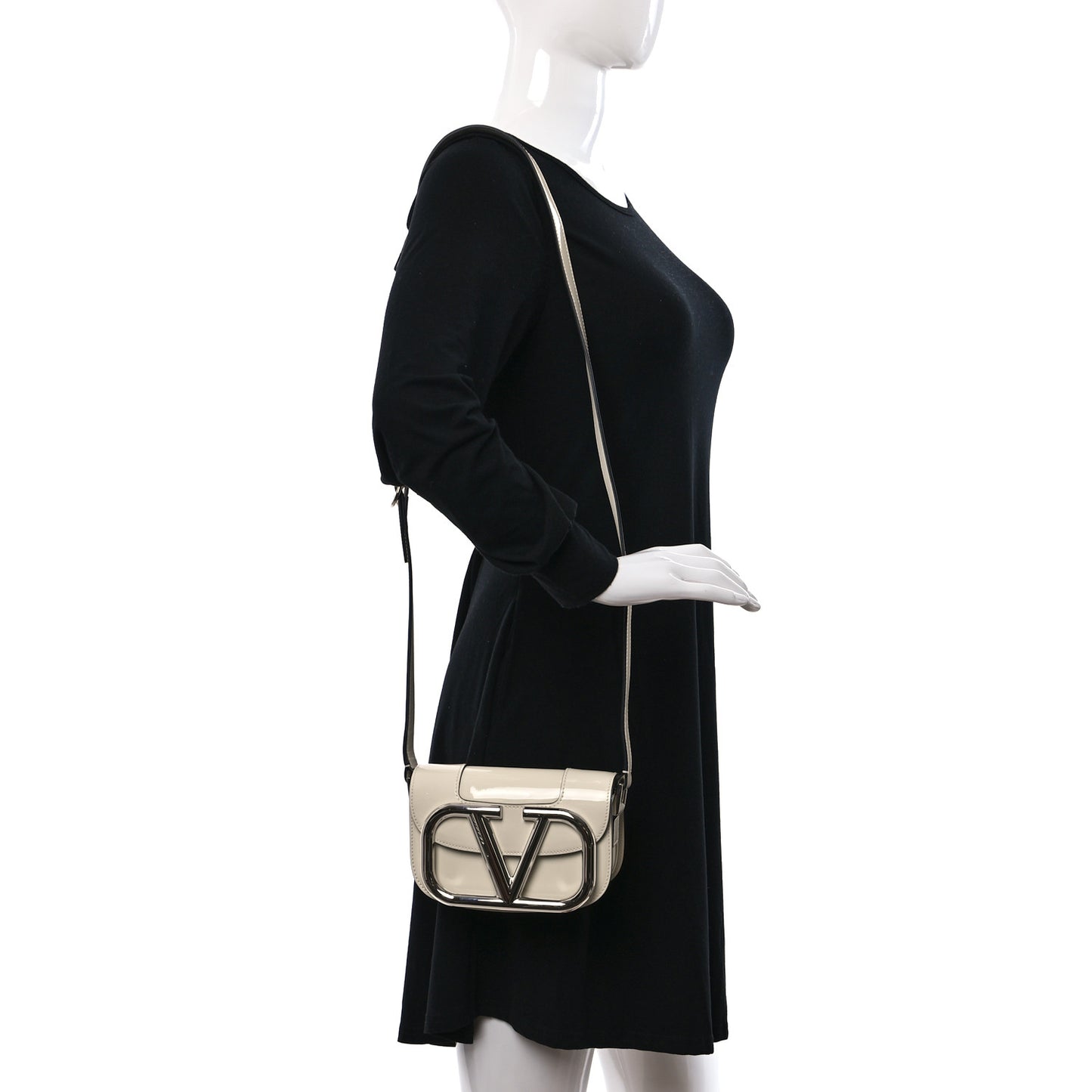 Patent Small Supervee Crossbody Bag Light Ivory