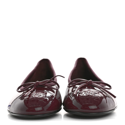 Chanel Patent Cap Toe Ballerina Flats 38 Prune 2 of 10