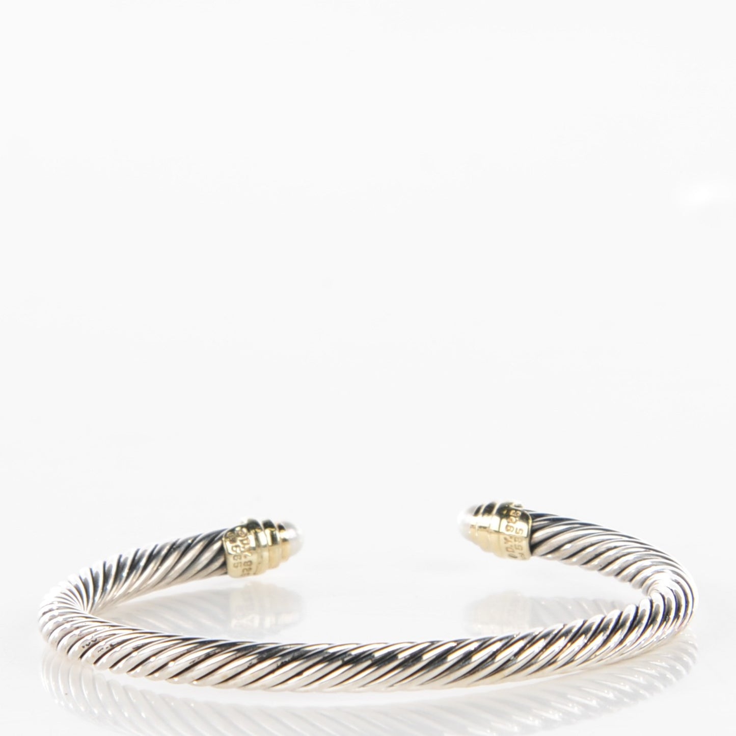 Sterling Silver 14K Yellow Gold Pearl 5mm Cable Classics Bracelet