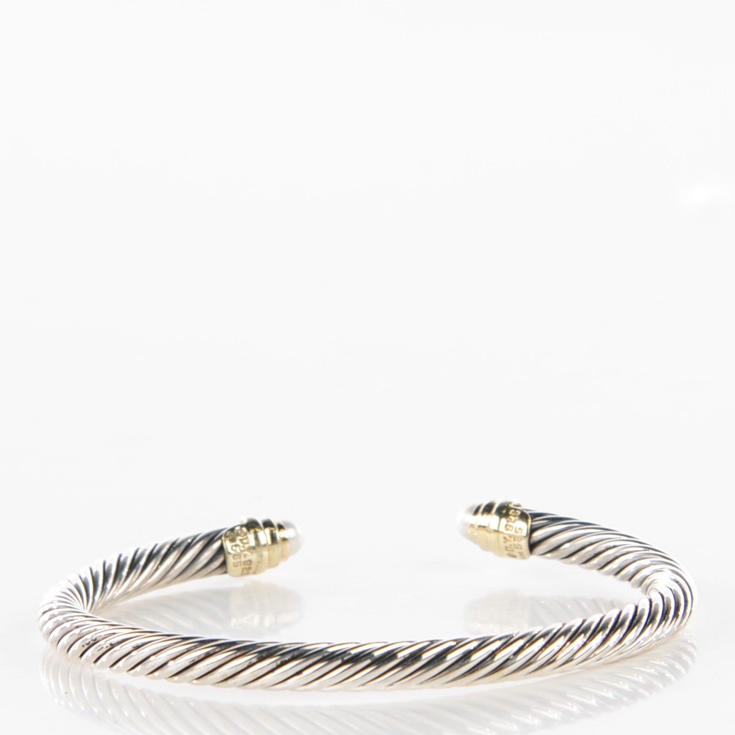 David Yurman Sterling Silver 14K Yellow Gold Pearl 5mm Cable Classics Bracelet 3 of 5