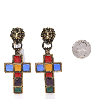 Gucci Metal Enamel Lion Cross Clip On Earrings Multicolor 2 of 5