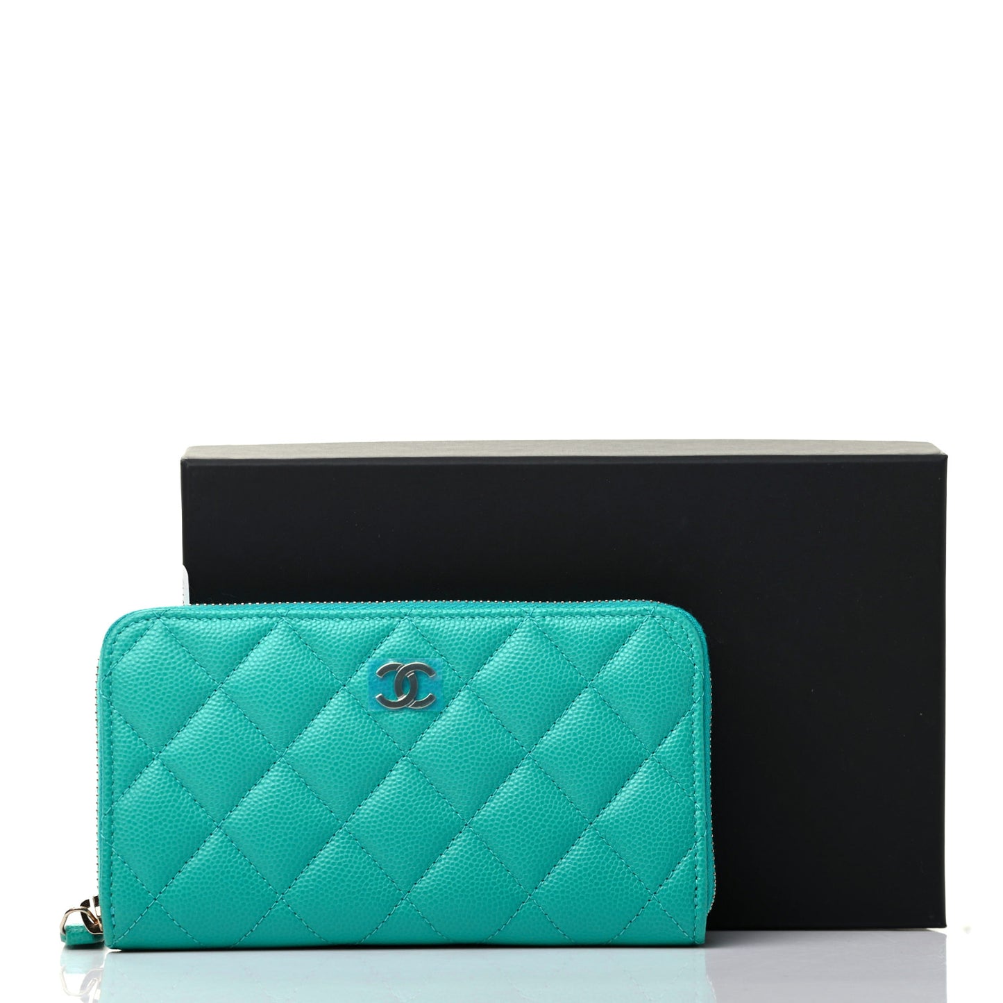 Caviar Quilted Small Zip Around Wallet Turquoise