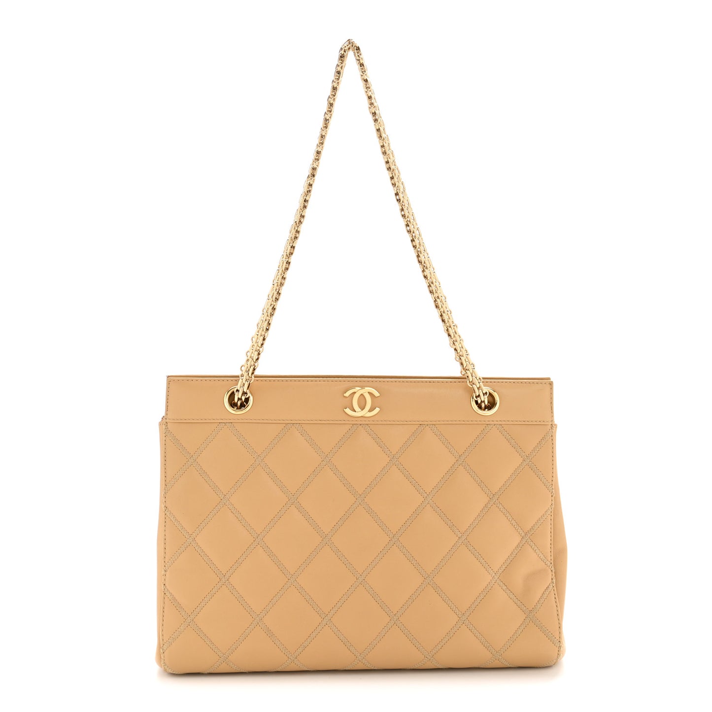 Lambskin Quilted CC Shoulder Bag Beige
