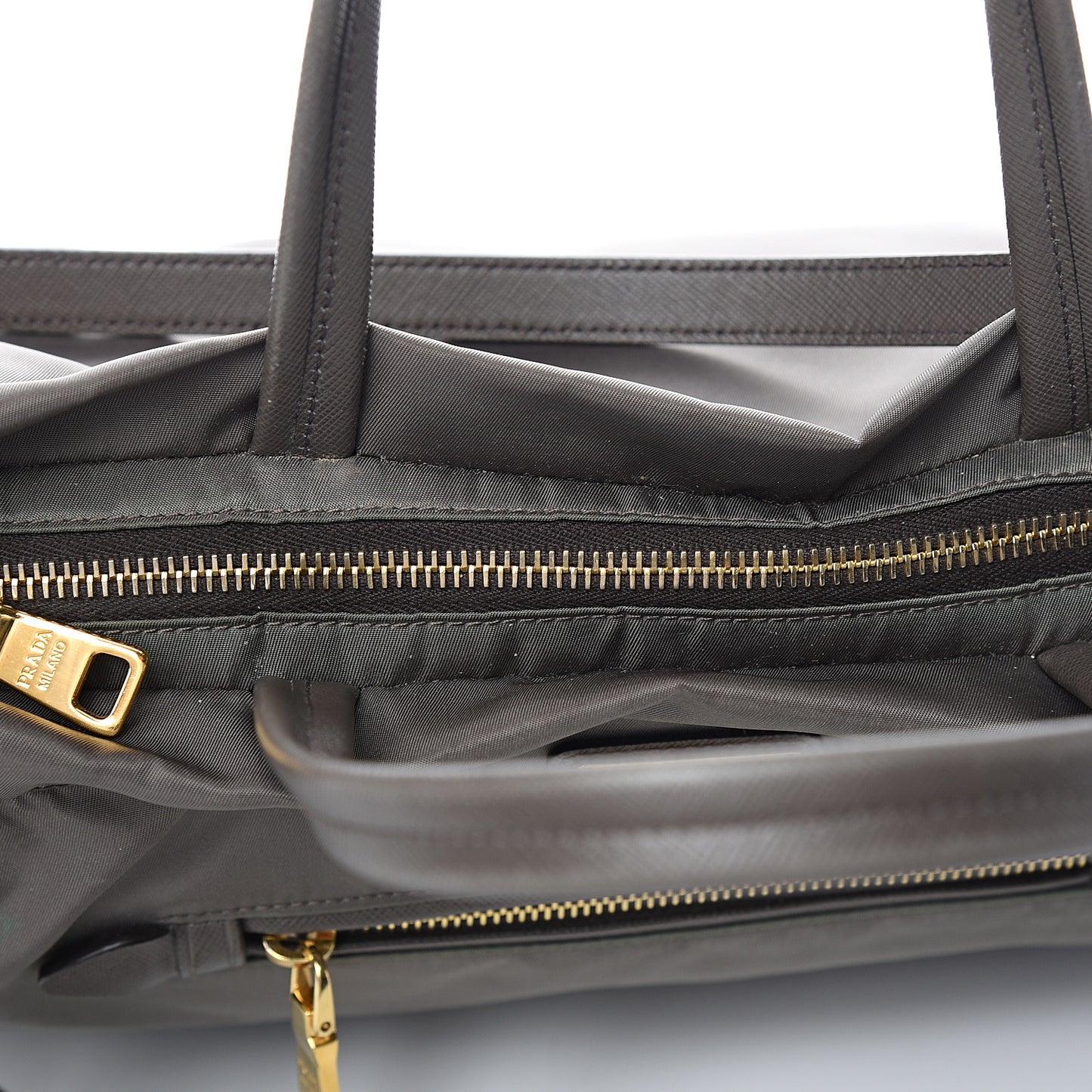 Tessuto Nylon Saffiano Shopping Satchel Grey