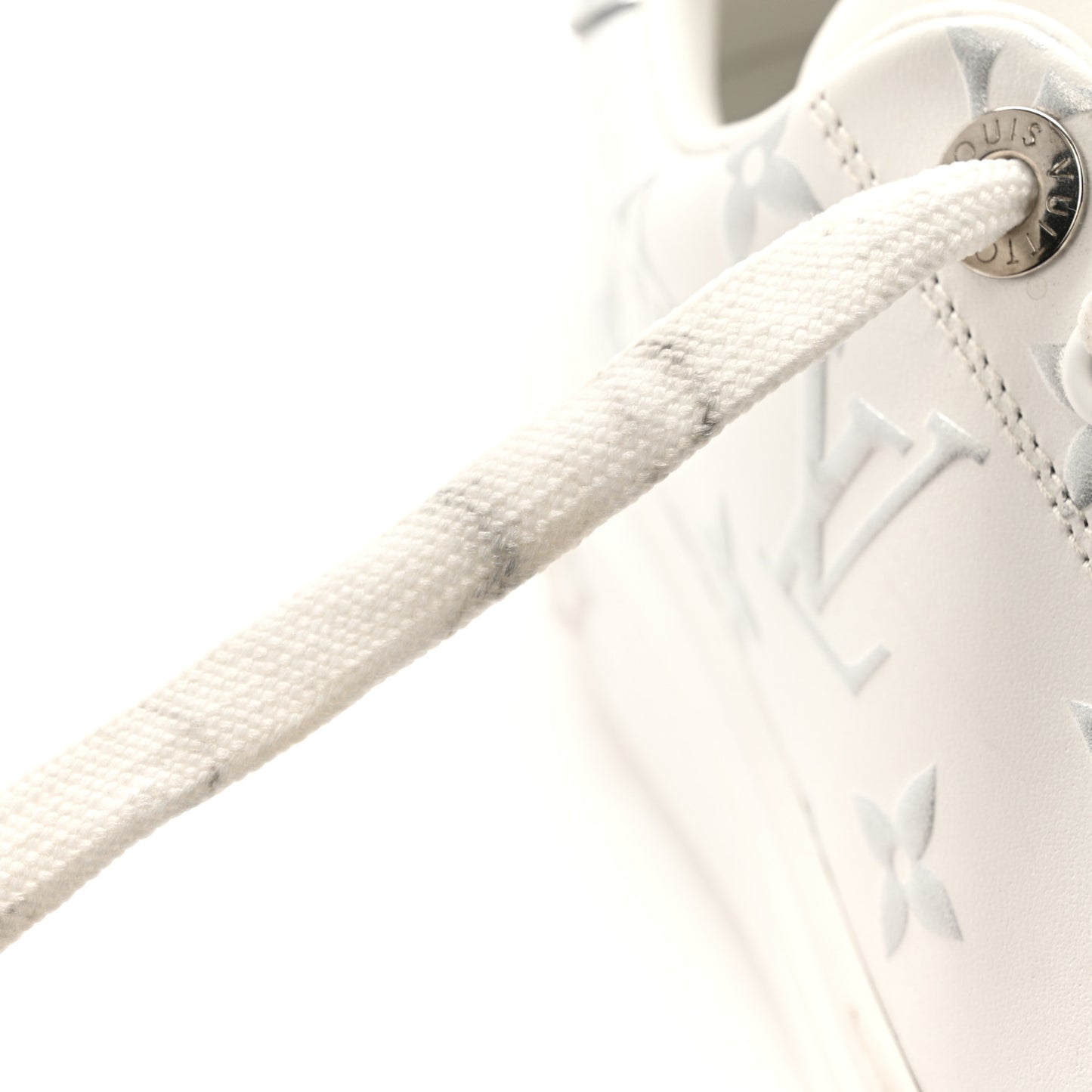 Calfskin Monogram Debossed Time Out Sneakers 38 White Silver
