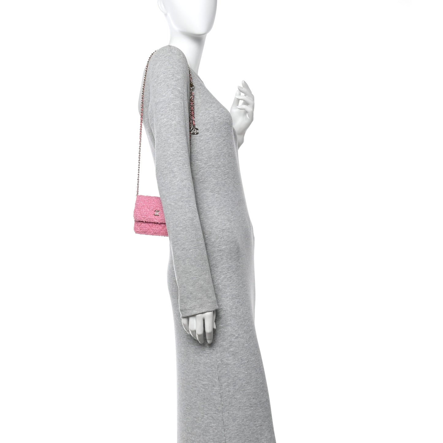 Tweed Quilted Flap Chain Waist Bag Pink