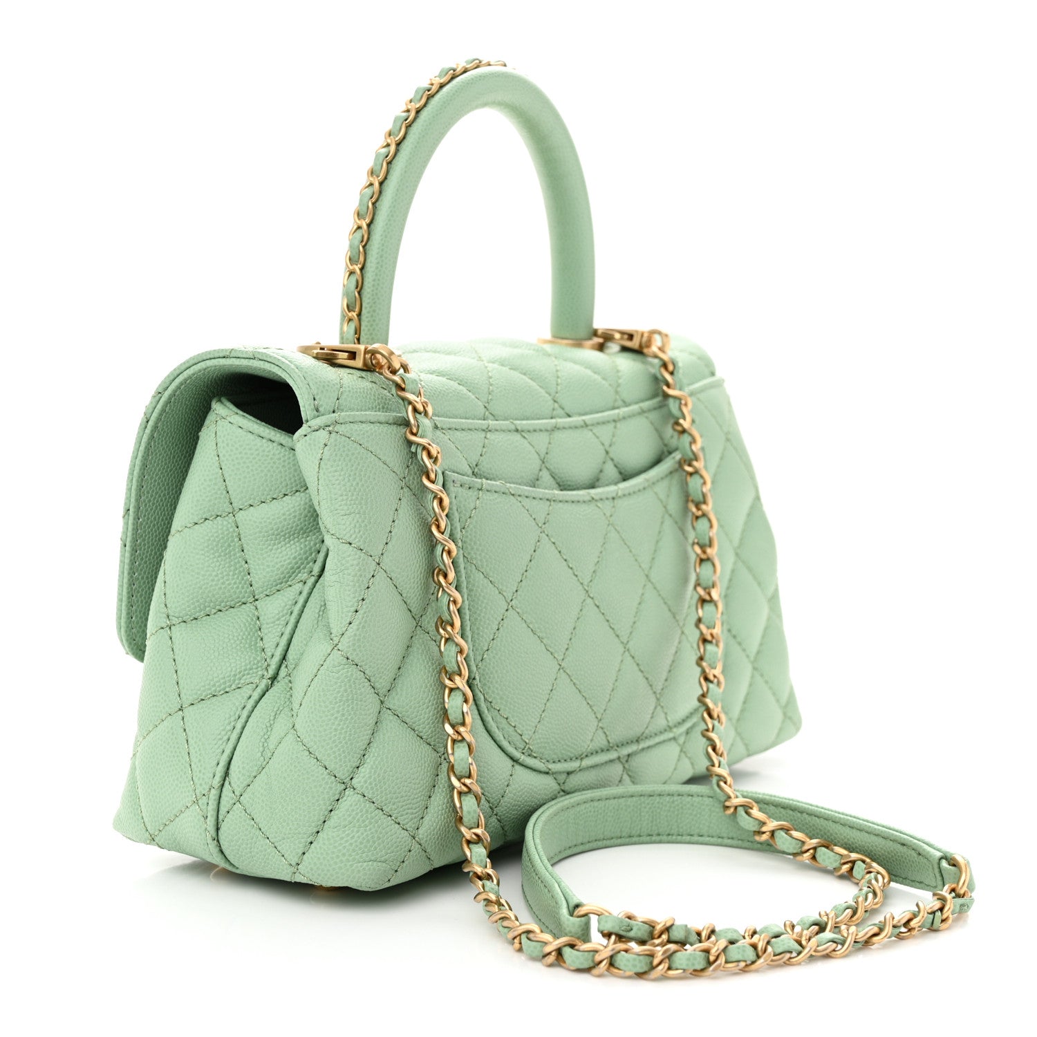 Chanel Caviar Quilted Mini Coco Chain Handle Flap Light Green 3 of 10