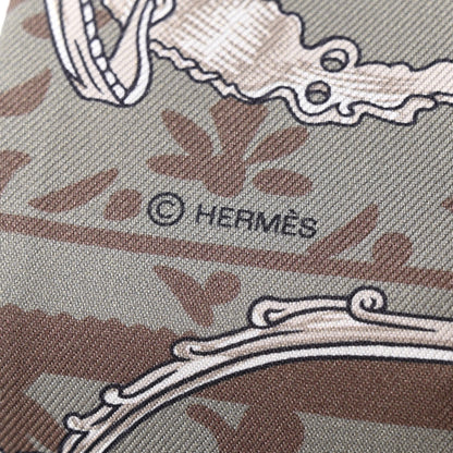 Hermes Silk Etriers Remix Twilly Sauge Marron Argent 4 of 4
