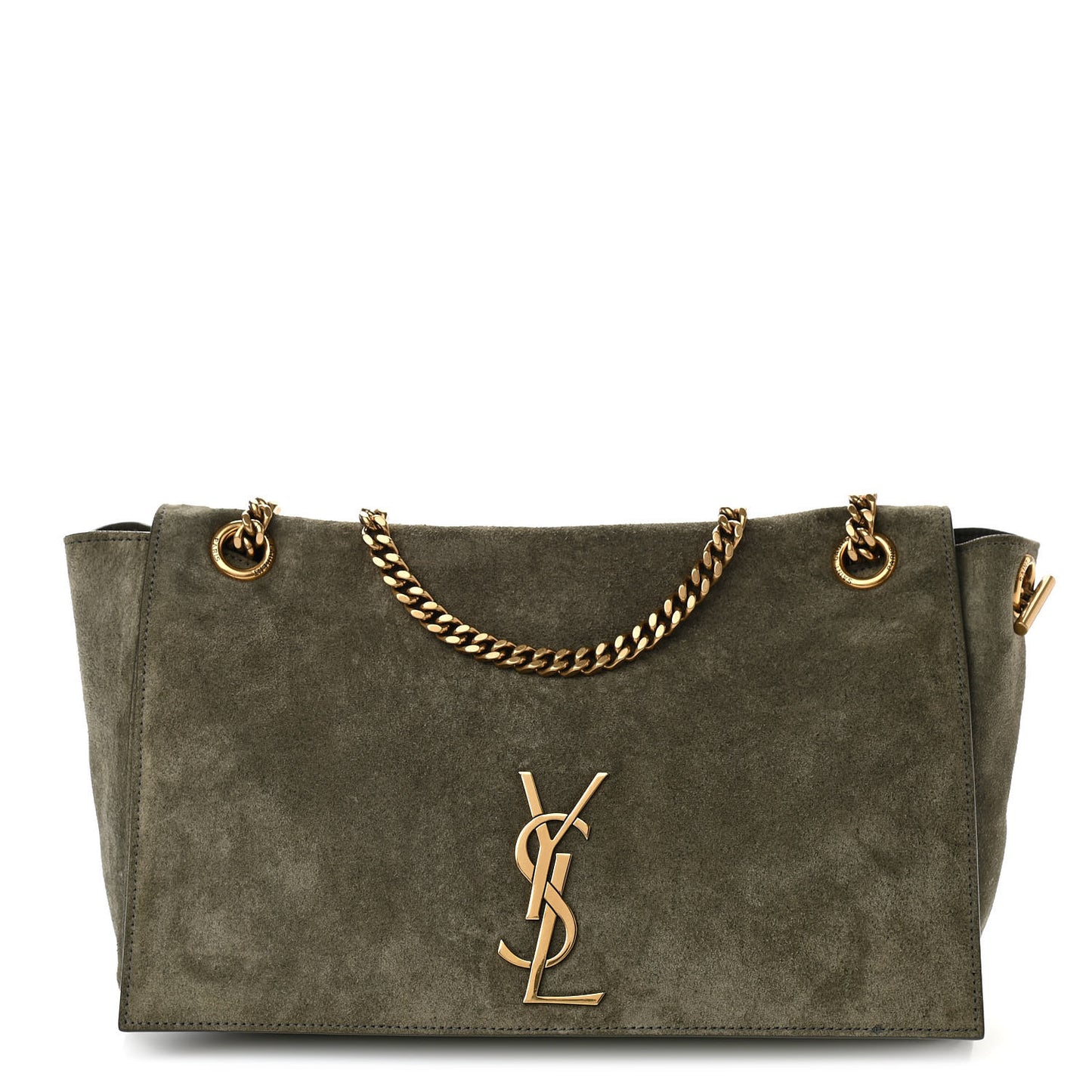 Suede Medium Reversible Monogram Kate Satchel Olive