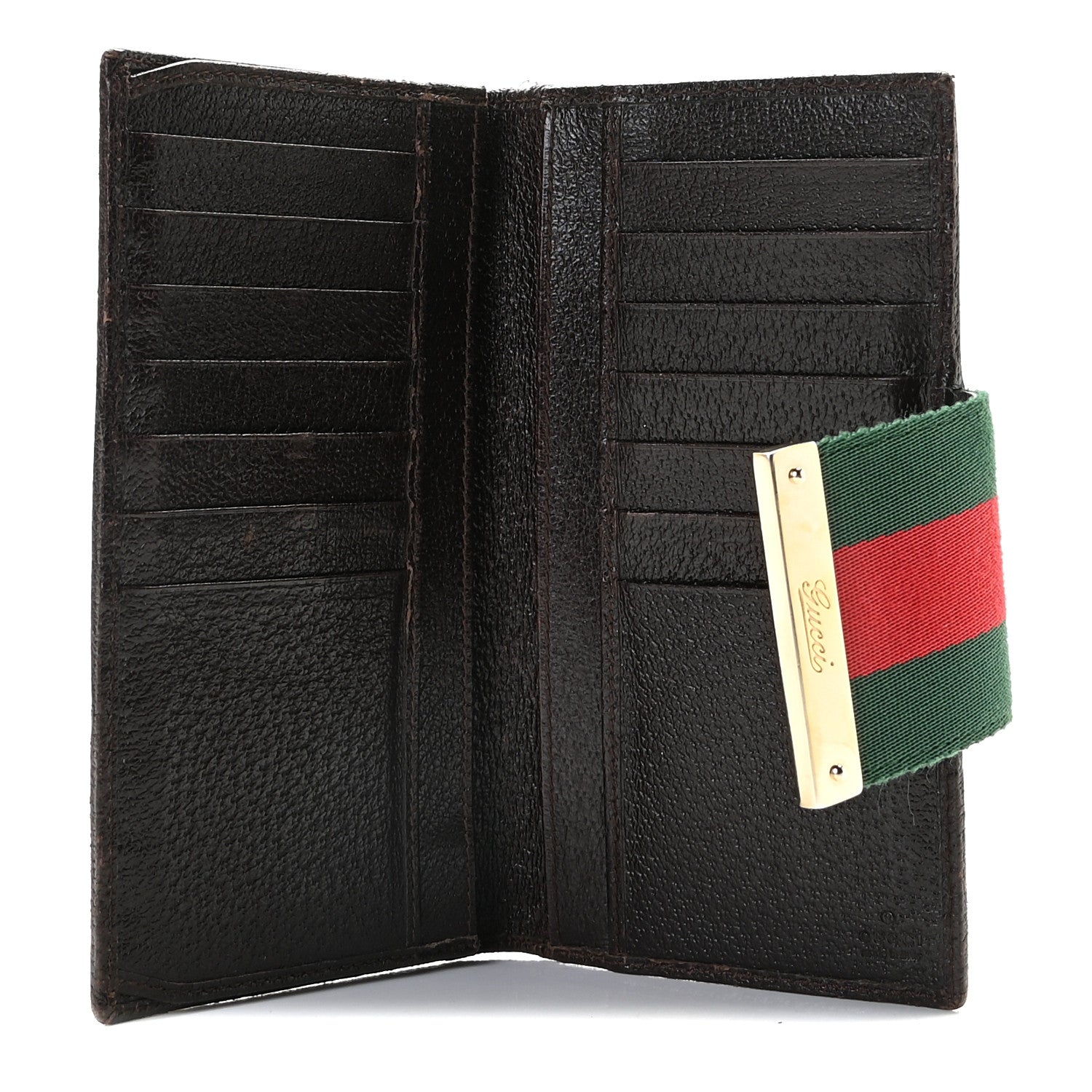 Gucci Monogram Calfskin Ladies Web Continental Wallet Beige Ebony Cocoa 3 of 11