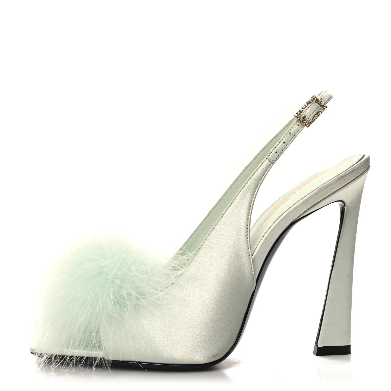 Saint Laurent Crepe Satin Blanco Feathered Sandals 37.5 Slight 37.5 Green 1 of 10