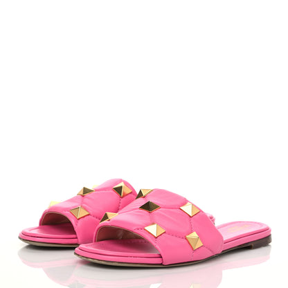 Valentino Garavani Nappa Roman Stud Flat Slide Sandals 38 Feminine Pink 2 of 12