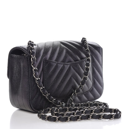 Chanel Iridescent Caviar Chevron Quilted Mini Rectangular Flap Black 3 of 10