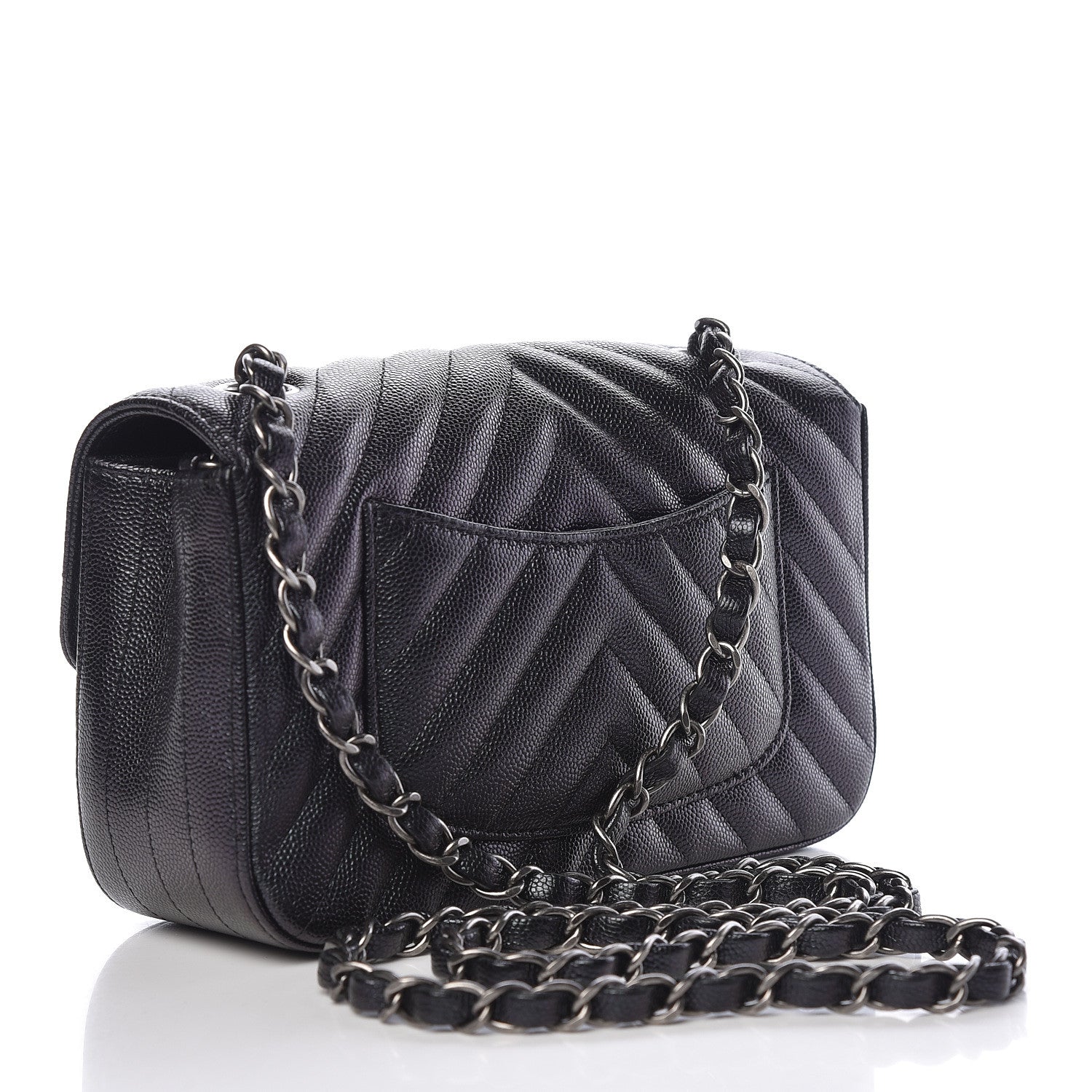 Chanel Iridescent Caviar Chevron Quilted Mini Rectangular Flap Black 3 of 10