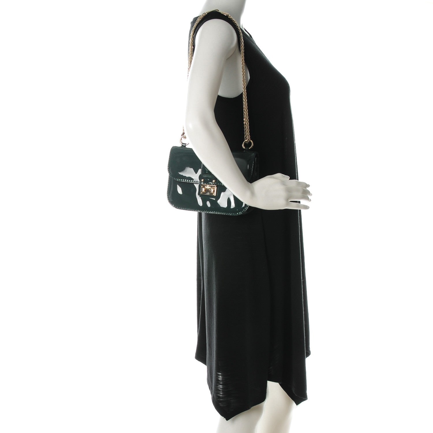 Valentino Garavani Patent Monochrome Mini Glam Lock Rockstud Flap Dark Green 2 of 8