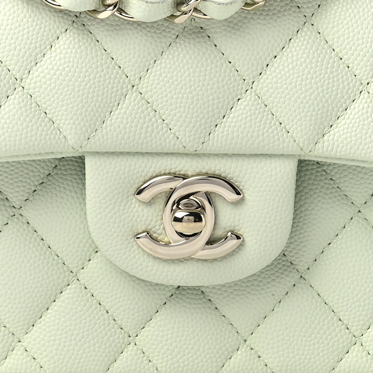 Caviar Quilted Small Double Flap Light Green