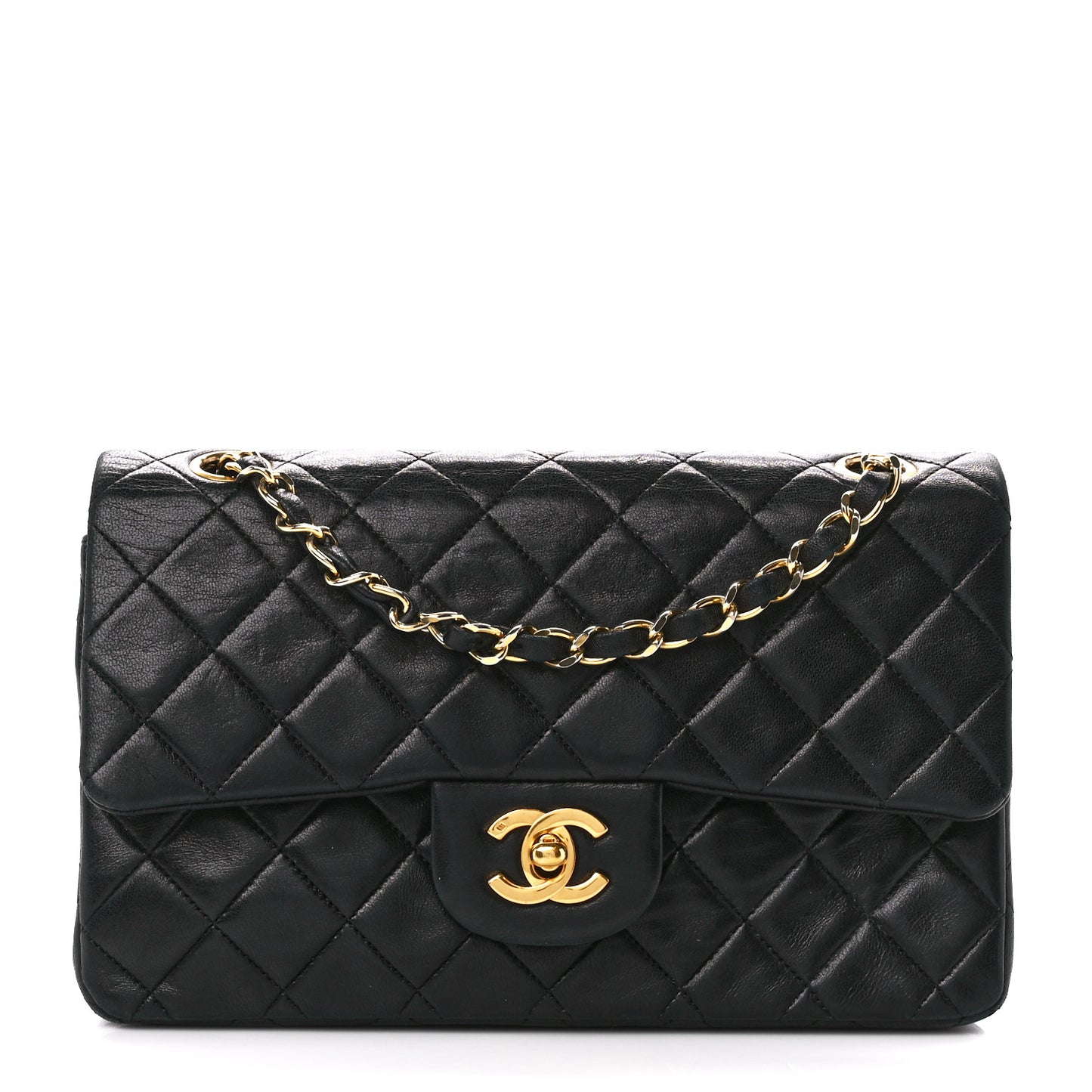 Lambskin Quilted Small Double Flap Black