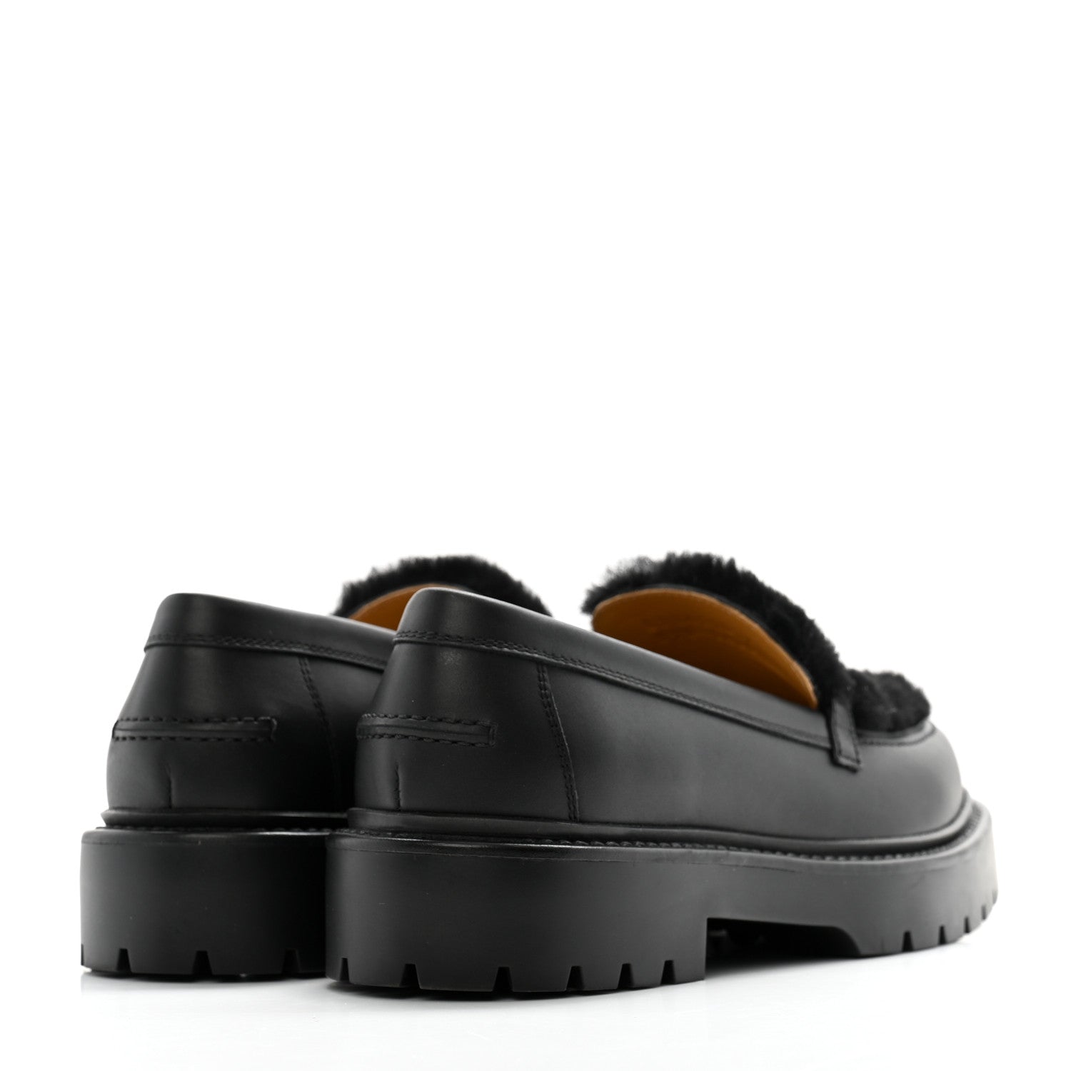 Hermes Calfskin Shearling Icone Loafers 37 Black 1565627