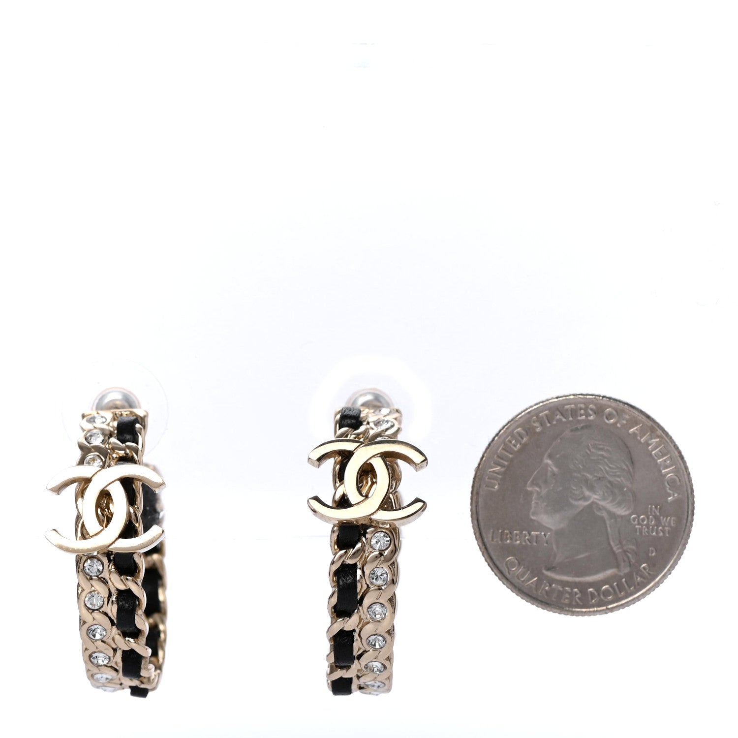 Chanel Crystal Lambskin CC Chain Hoop Earrings Gold Black 2 of 4