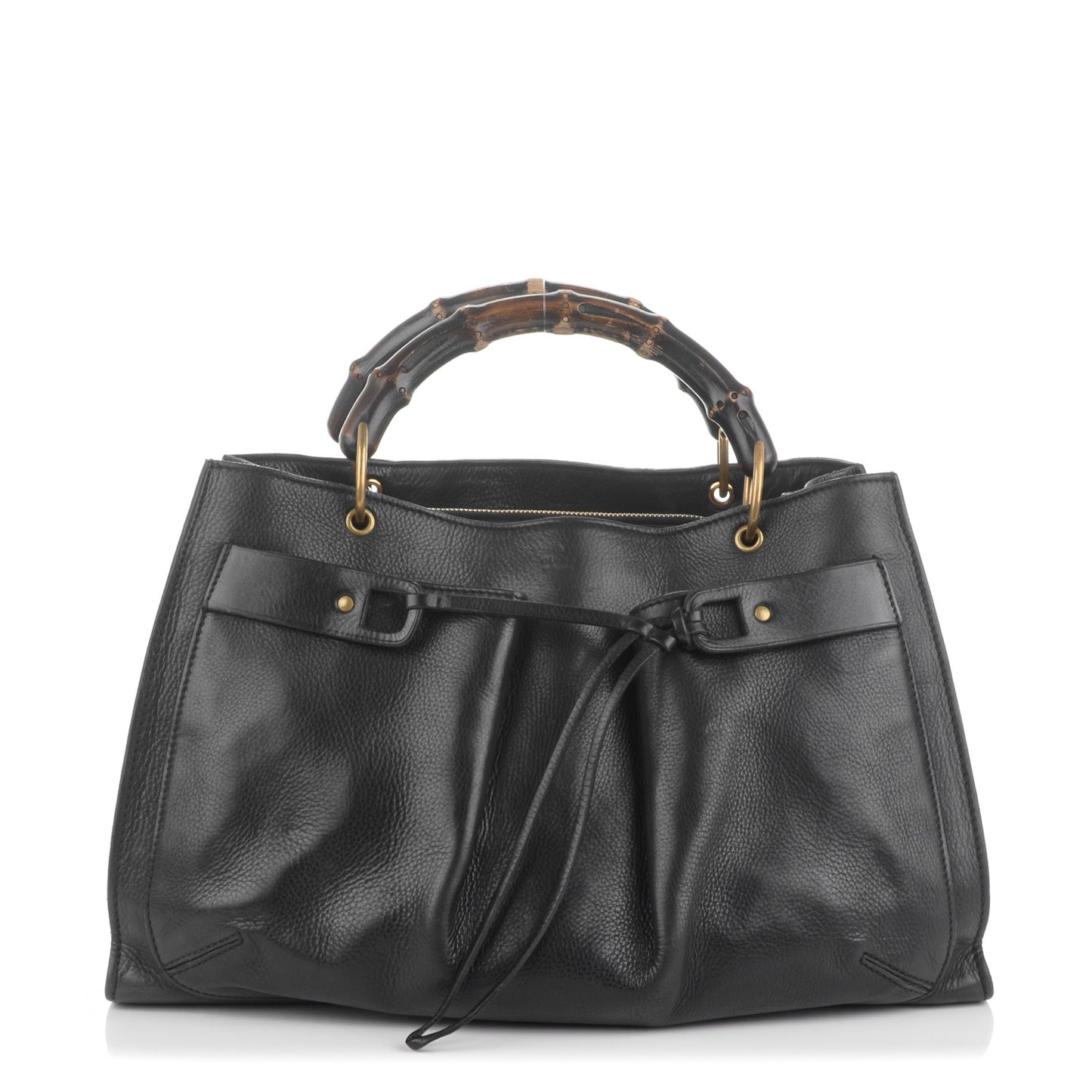 Calfskin Bamboo Handle Tote Black