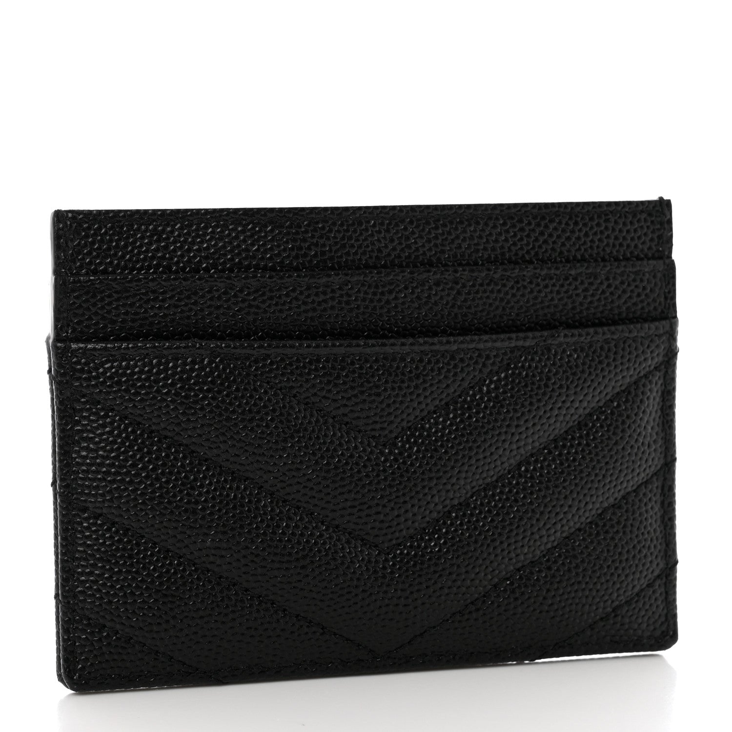 Saint Laurent Grain De Poudre Matelasse Chevron Monogram Credit Card Case Black 3 of 8