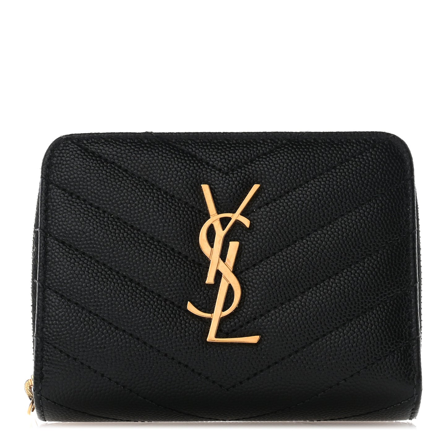 Grain De Poudre Matelasse Chevron Monogram Compact Zip Around Wallet Black