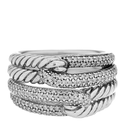 David Yurman Sterling Silver Diamond 13mm Labyrinth Double Loop Ring 54 6.75 1 of 4