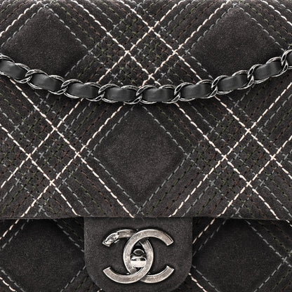 Chanel Suede Stitched Jumbo Saltire Single Flap Grey 8 of 11