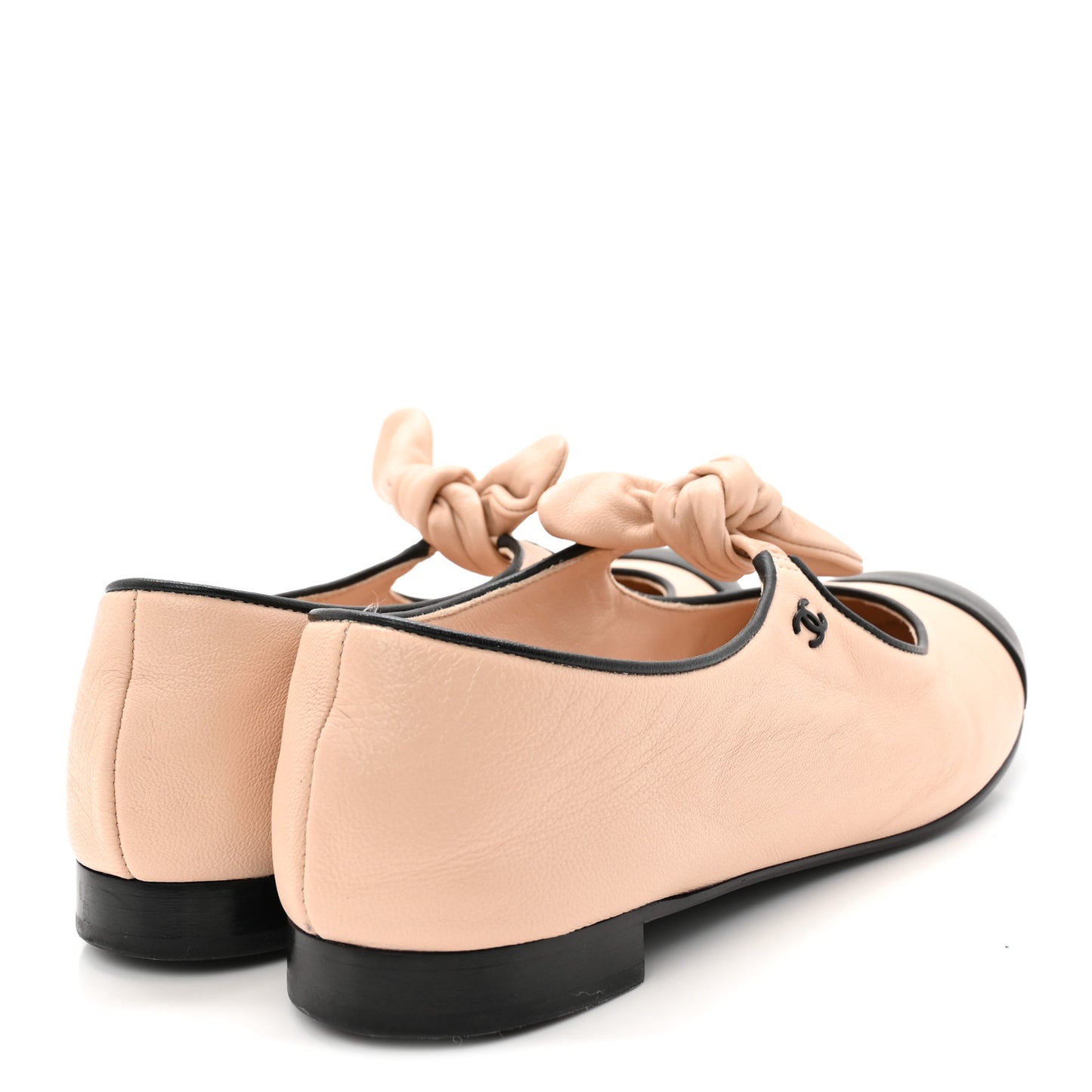 Lambskin Bow Mary Jane Flats 37 Beige Black
