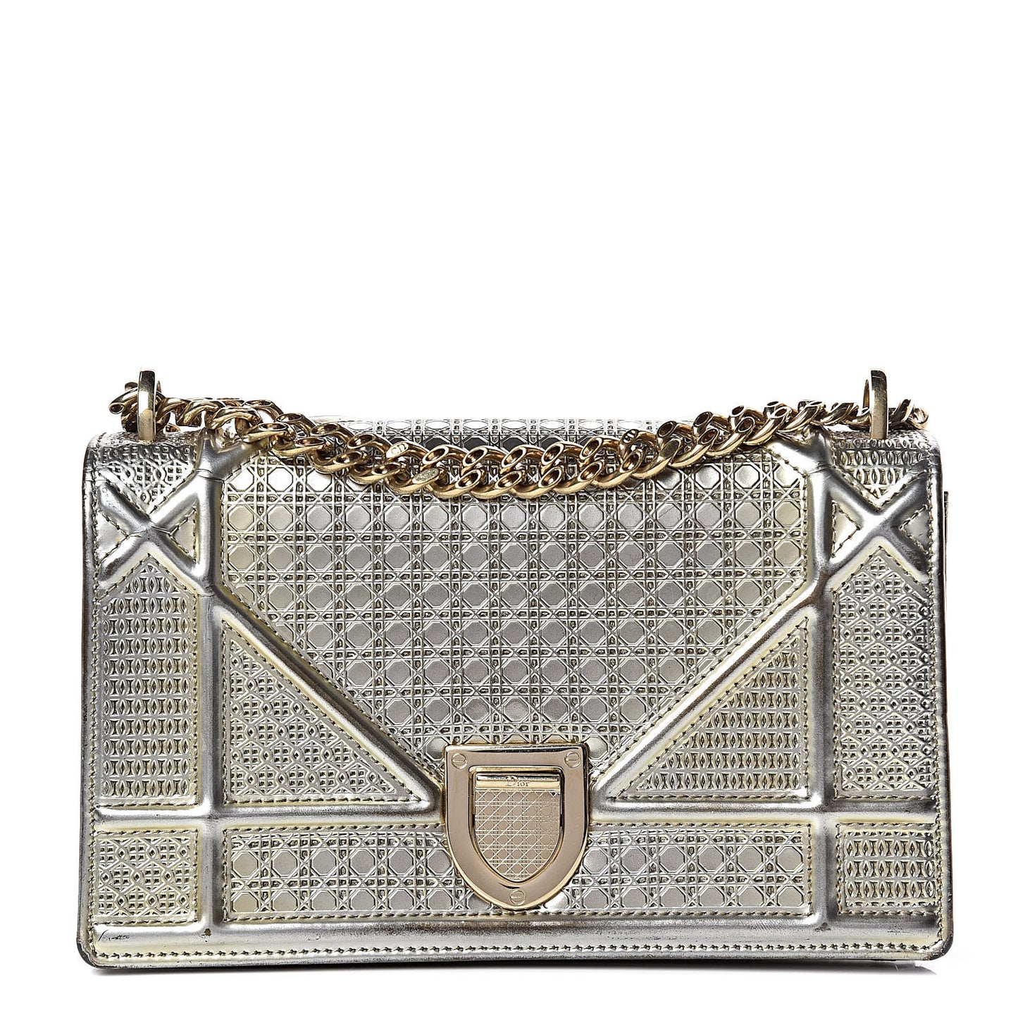 Metallic Patent Micro-Cannage Mini Diorama Flap Bag Gold