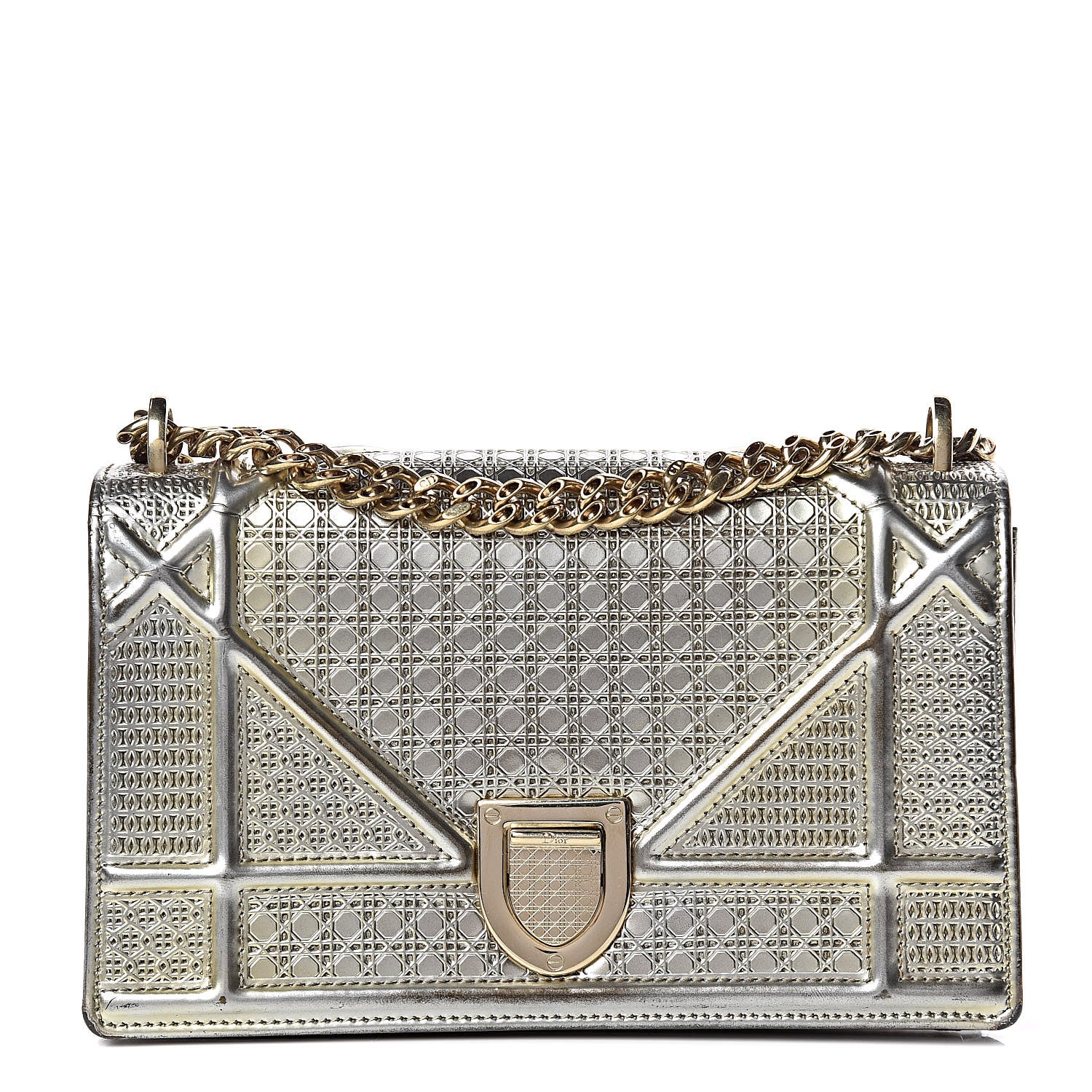 Christian Dior Metallic Patent Micro-Cannage Mini Diorama Flap Bag Gold 1 of 12