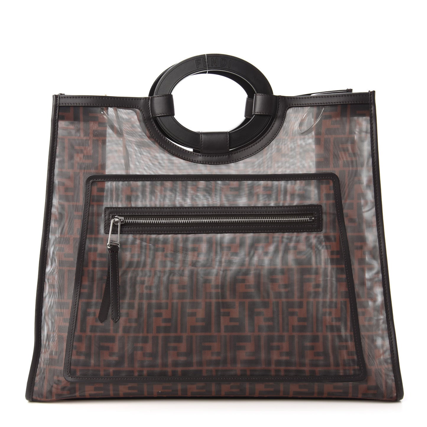 Mesh Vitello Century Cuoio FF 1974 Medium Runaway Shopper Tote Marrone Black Ebano