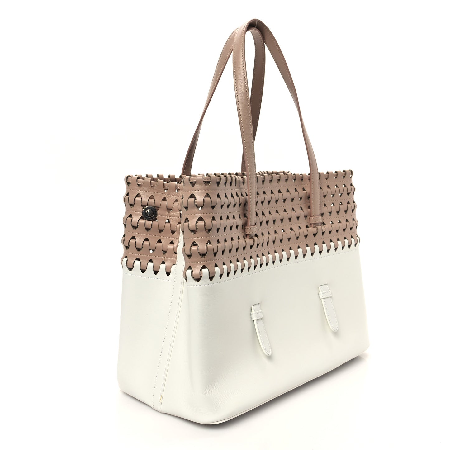Calfskin Laser Cut Tote Nude White