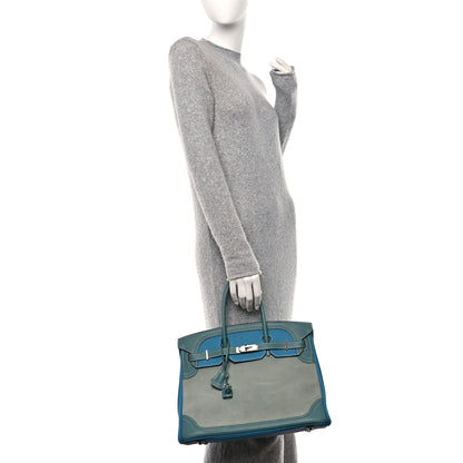 Hermes Veau Doblis Taurillon Clemence Evergrain Ghillies Birkin 35 Turquoise Ciel 2 of 14