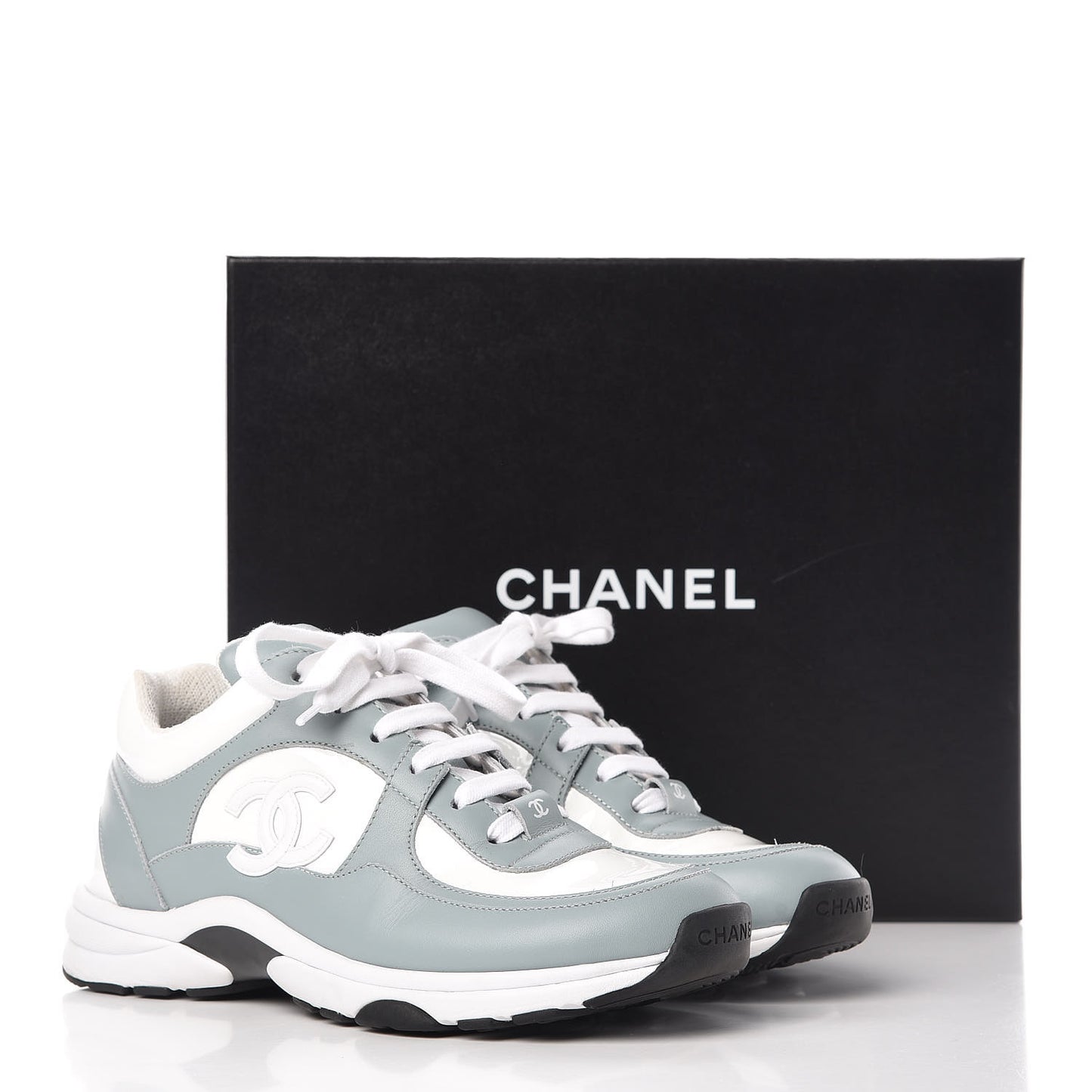 Patent Calfskin CC Womens Sneakers 37 White Light Blue